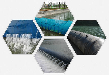 Black and blue spoiler rubber dam in the situation of with overflow and without overflow.
