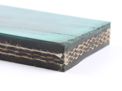 The corner of rubber dam which three layers cloth in four layers rubber and one layer green protective layer on the top.